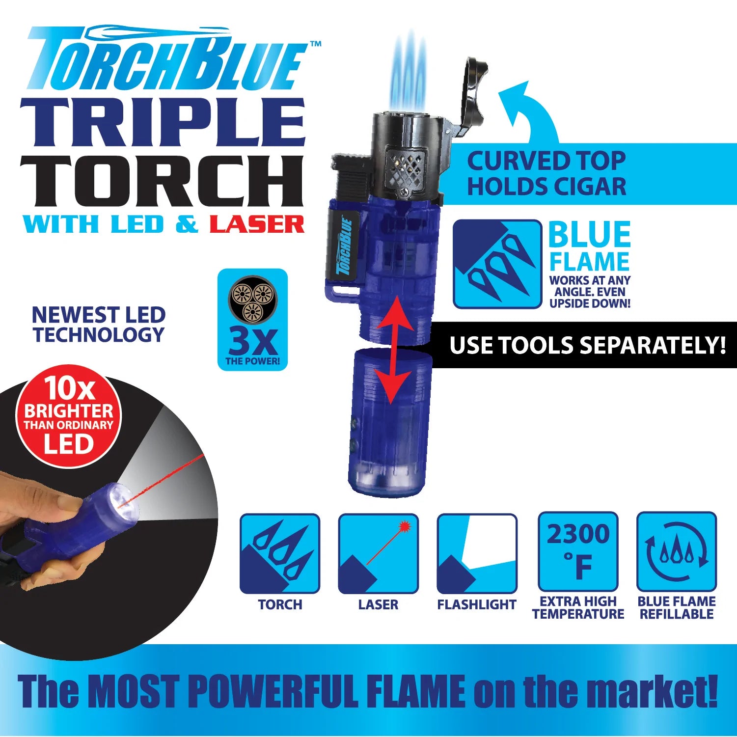 TORCH BLUE TRIPLE JET CIGAR TORCH