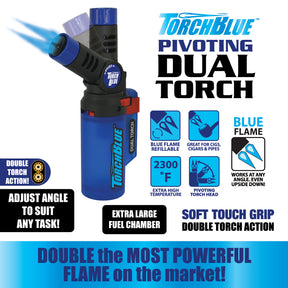 Torch Blue Adjustable Pivot Head Refillable Dual Tank Torch Lighter