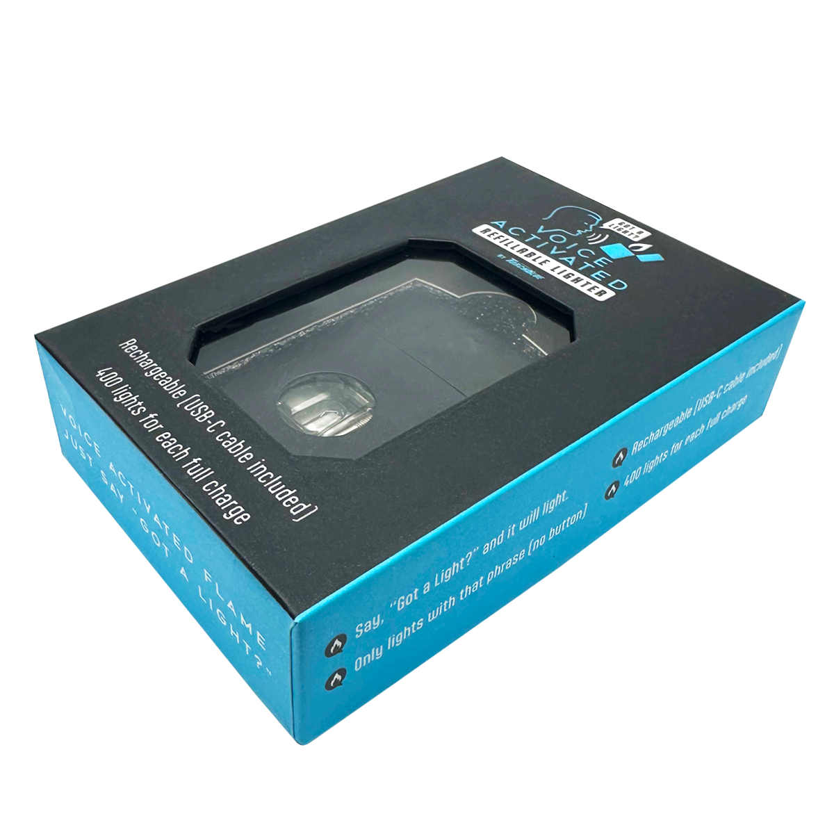 Voice Activated Refillable Rechargeable Flip Top Lighter with USB-C Charging Cable